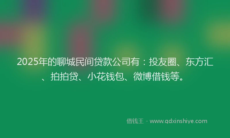2025年的聊城民间贷款公司有：投友圈、东方汇、拍拍贷、小花钱包、微博借钱等。