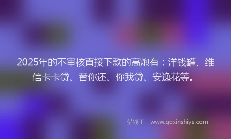 2025年的不审核直接下款的高炮有：洋钱罐、维信卡卡贷、替你还、你我贷、安逸花等。