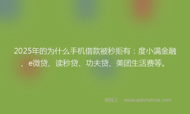 2025年的为什么手机借款被秒拒有：度小满金融、e微贷、读秒贷、功夫贷、美团生活费等。