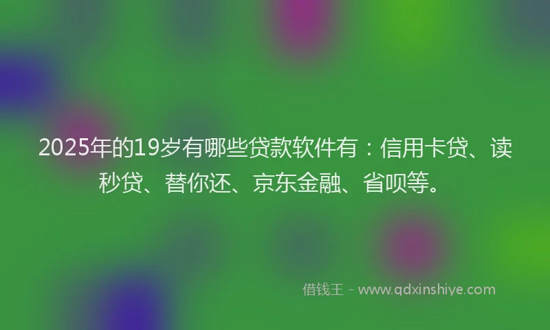 2025年的19岁有哪些贷款软件有：信用卡贷、读秒贷、替你还、京东金融、省呗等。