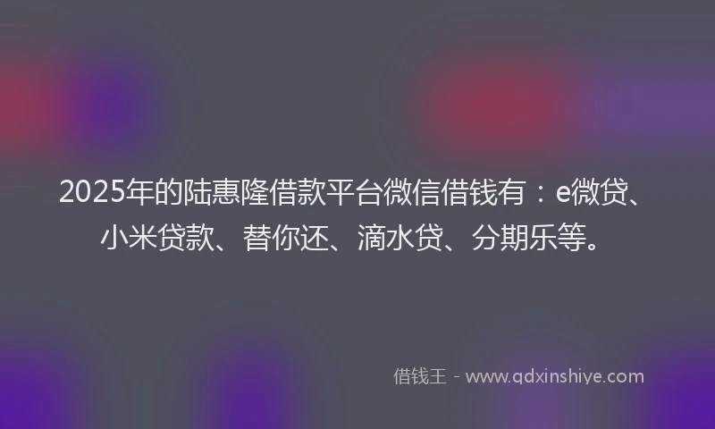 2025年的陆惠隆借款平台微信借钱有：e微贷、小米贷款、替你还、滴水贷、分期乐等。