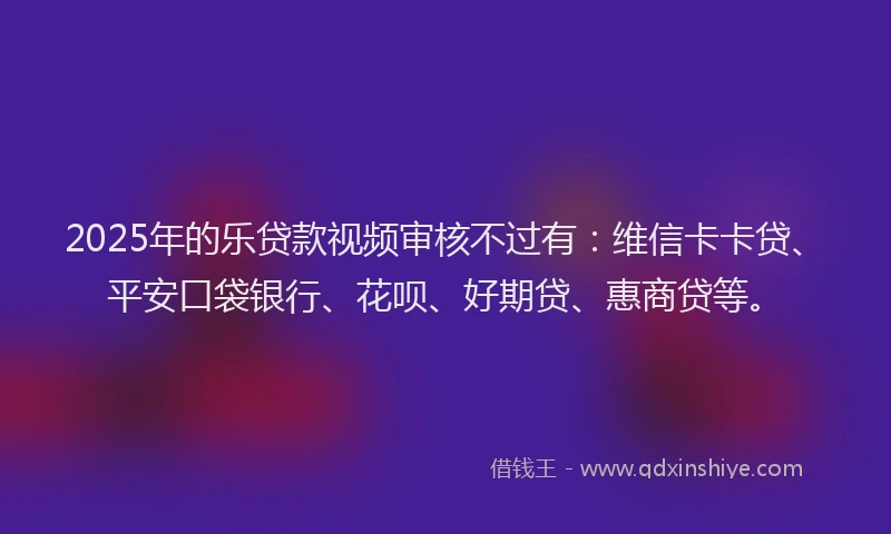 2025年的乐贷款视频审核不过有：维信卡卡贷、平安口袋银行、花呗、好期贷、惠商贷等。