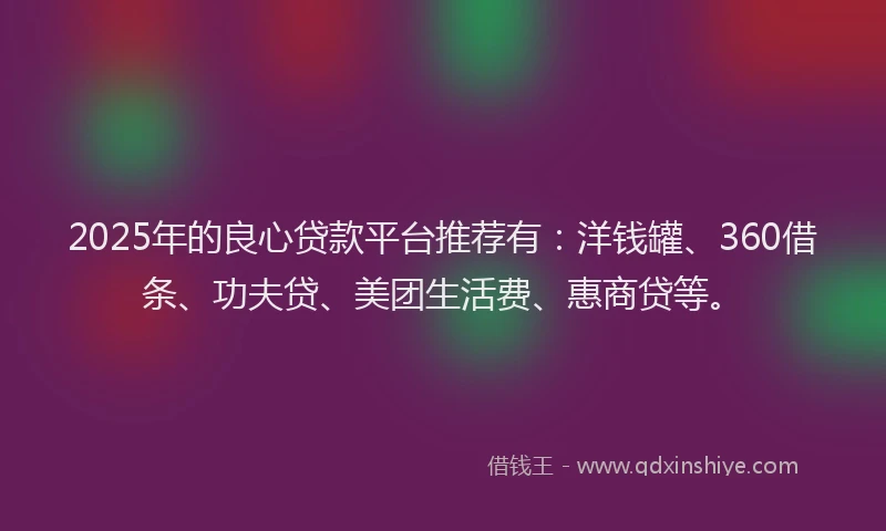 2025年的良心贷款平台推荐有：洋钱罐、360借条、功夫贷、美团生活费、惠商贷等。