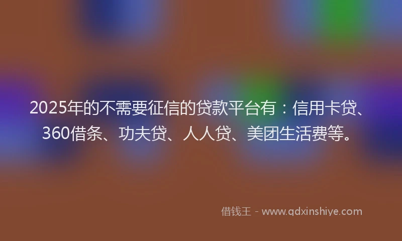 2025年的不需要征信的贷款平台有:信用卡贷、360借条、功夫贷、人人贷、美团生活费等。
