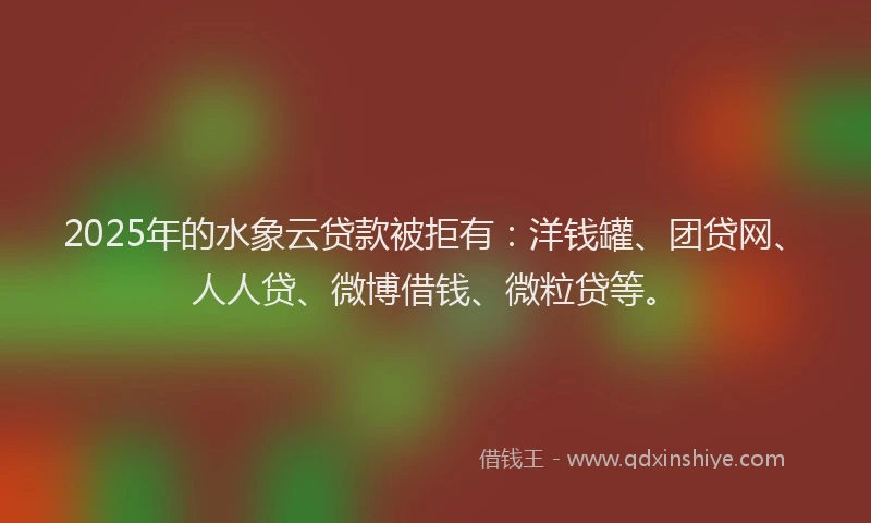 2025年的水象云贷款被拒有：洋钱罐、团贷网、人人贷、微博借钱、微粒贷等。