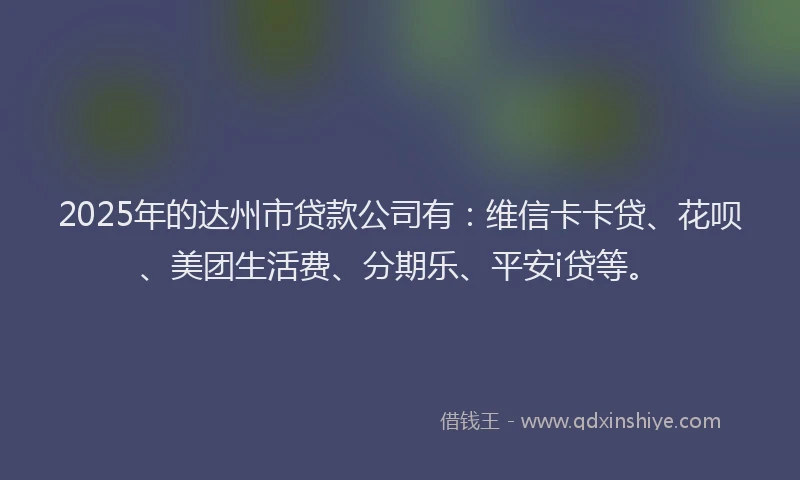 2025年的达州市贷款公司有：维信卡卡贷、花呗、美团生活费、分期乐、平安i贷等。