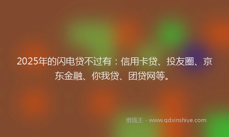 2025年的闪电贷不过有：信用卡贷、投友圈、京东金融、你我贷、团贷网等。