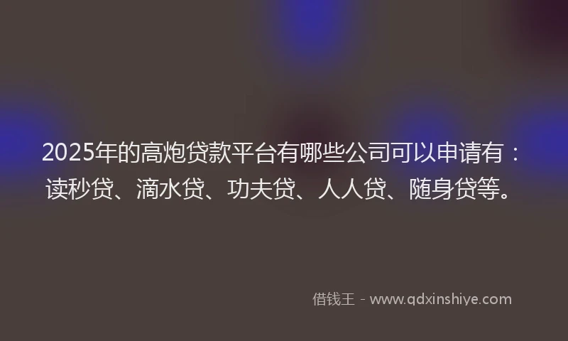 2025年的高炮贷款平台有哪些公司可以申请有：读秒贷、滴水贷、功夫贷、人人贷、随身贷等。