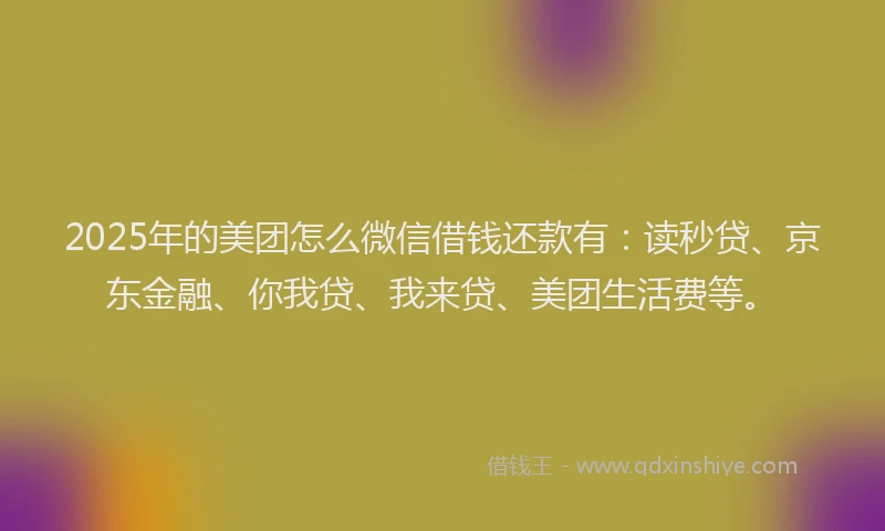 2025年的美团怎么微信借钱还款有：读秒贷、京东金融、你我贷、我来贷、美团生活费等。