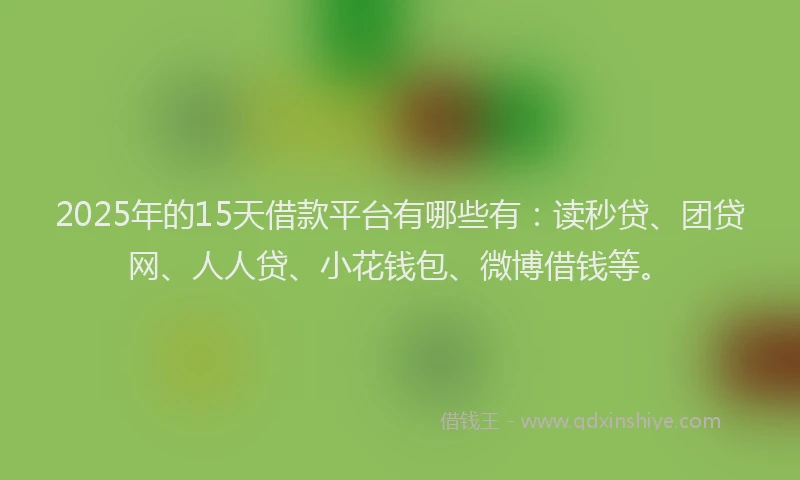 2025年的15天借款平台有哪些有：读秒贷、团贷网、人人贷、小花钱包、微博借钱等。
