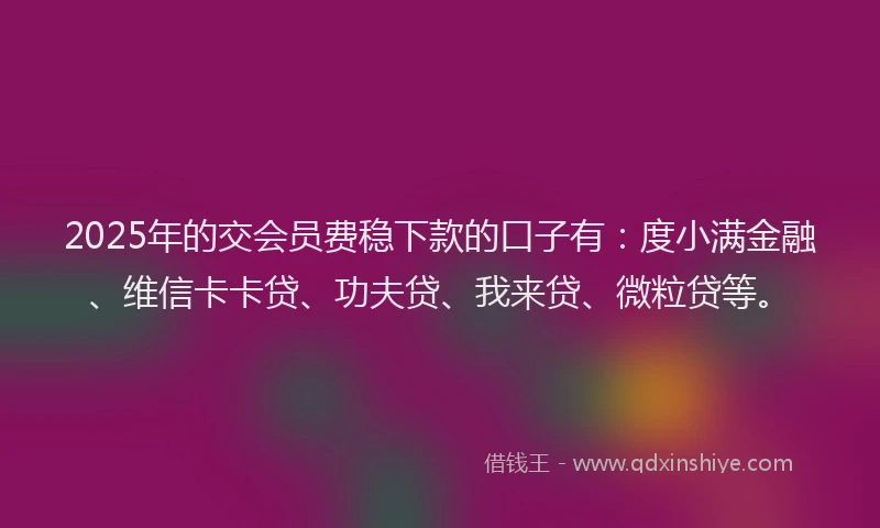 2025年的交会员费稳下款的口子有：度小满金融、维信卡卡贷、功夫贷、我来贷、微粒贷等。