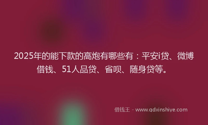 2025年的能下款的高炮有哪些有：平安i贷、微博借钱、51人品贷、省呗、随身贷等。