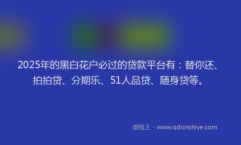 2025年的黑白花户必过的贷款平台有：替你还、拍拍贷、分期乐、51人品贷、随身贷等。
