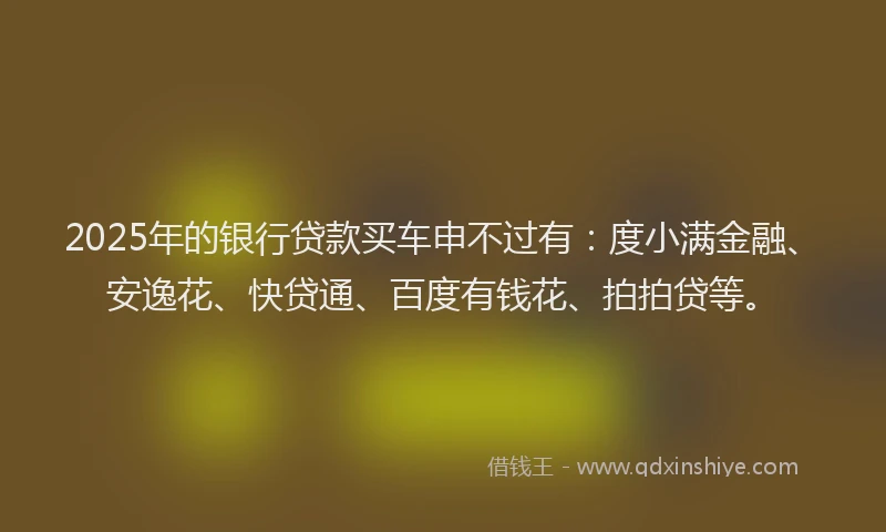 2025年的银行贷款买车申不过有：度小满金融、安逸花、快贷通、百度有钱花、拍拍贷等。
