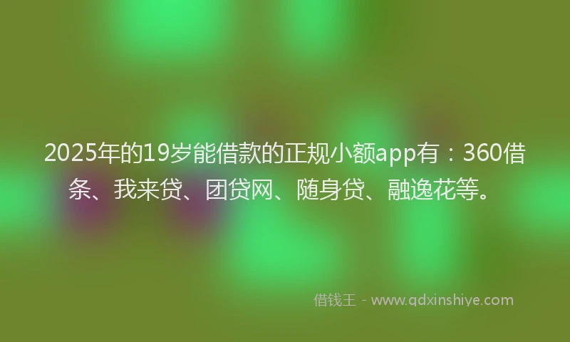 2025年的19岁能借款的正规小额app有：360借条、我来贷、团贷网、随身贷、融逸花等。