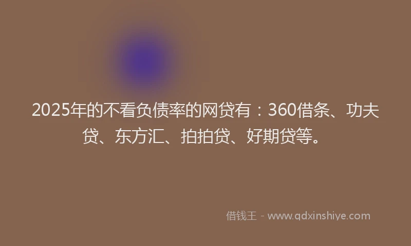 2025年的不看负债率的网贷有：360借条、功夫贷、东方汇、拍拍贷、好期贷等。