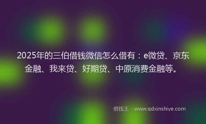 2025年的三伯借钱微信怎么借有：e微贷、京东金融、我来贷、好期贷、中原消费金融等。