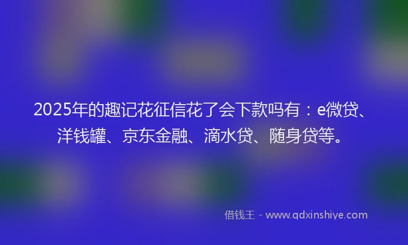2025年的趣记花征信花了会下款吗有：e微贷、洋钱罐、京东金融、滴水贷、随身贷等。