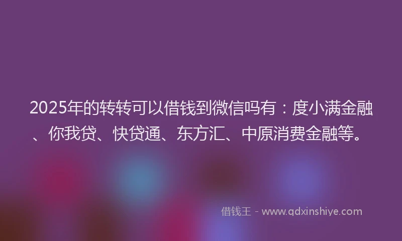 2025年的转转可以借钱到微信吗有：度小满金融、你我贷、快贷通、东方汇、中原消费金融等。