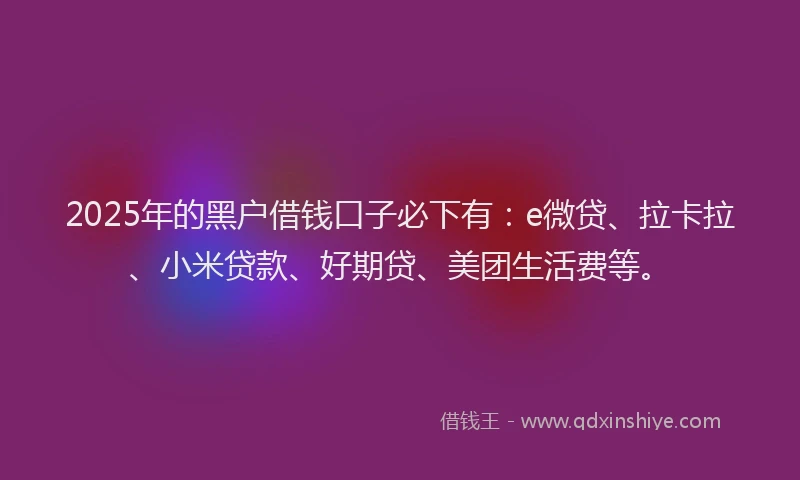 2025年的黑户借钱口子必下有：e微贷、拉卡拉、小米贷款、好期贷、美团生活费等。