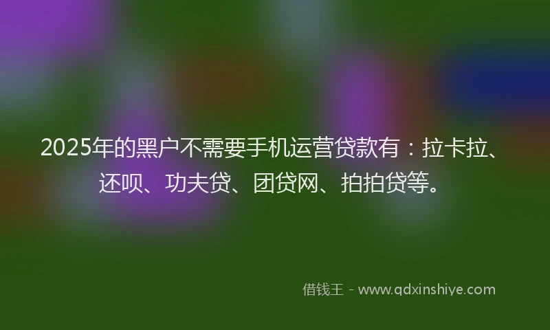 2025年的黑户不需要手机运营贷款有：拉卡拉、还呗、功夫贷、团贷网、拍拍贷等。