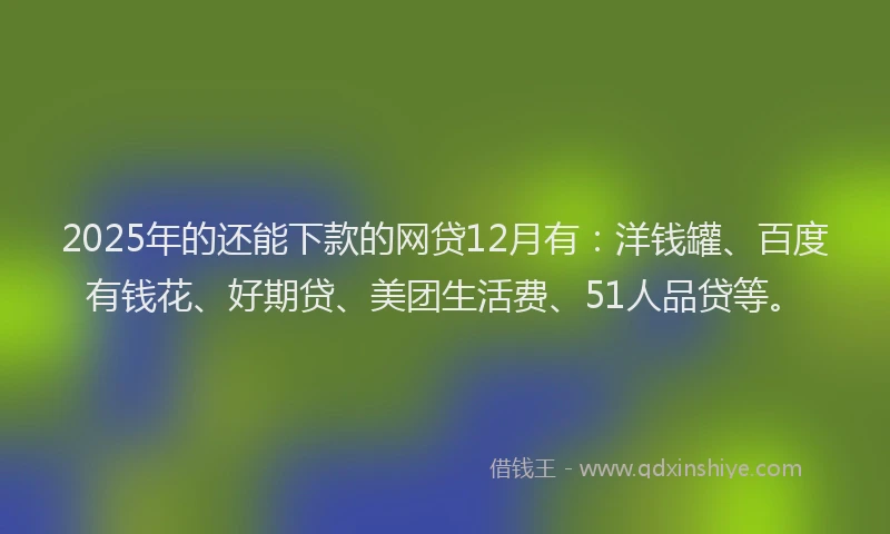 2025年的还能下款的网贷12月有：洋钱罐、百度有钱花、好期贷、美团生活费、51人品贷等。