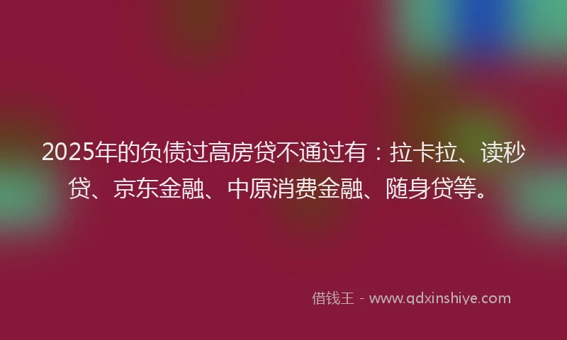 2025年的负债过高房贷不通过有：拉卡拉、读秒贷、京东金融、中原消费金融、随身贷等。
