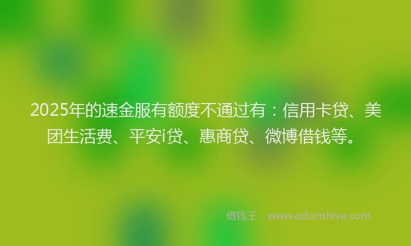 2025年的速金服有额度不通过有：信用卡贷、美团生活费、平安i贷、惠商贷、微博借钱等。