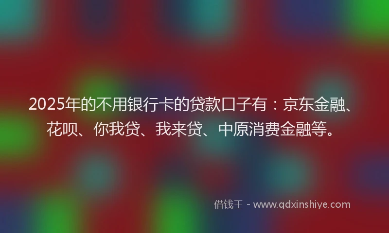2025年的不用银行卡的贷款口子有：京东金融、花呗、你我贷、我来贷、中原消费金融等。