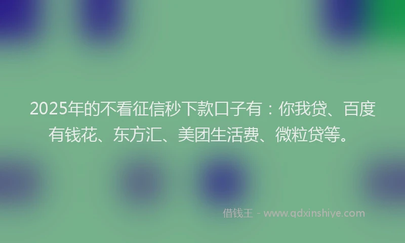 2025年的不看征信秒下款口子有：你我贷、百度有钱花、东方汇、美团生活费、微粒贷等。