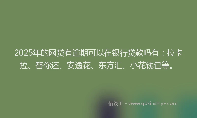 2025年的网贷有逾期可以在银行贷款吗有：拉卡拉、替你还、安逸花、东方汇、小花钱包等。