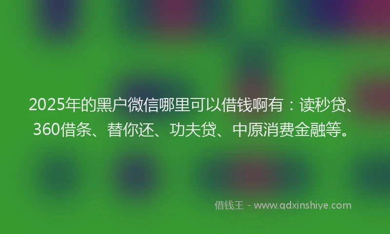 2025年的黑户微信哪里可以借钱啊有：读秒贷、360借条、替你还、功夫贷、中原消费金融等。