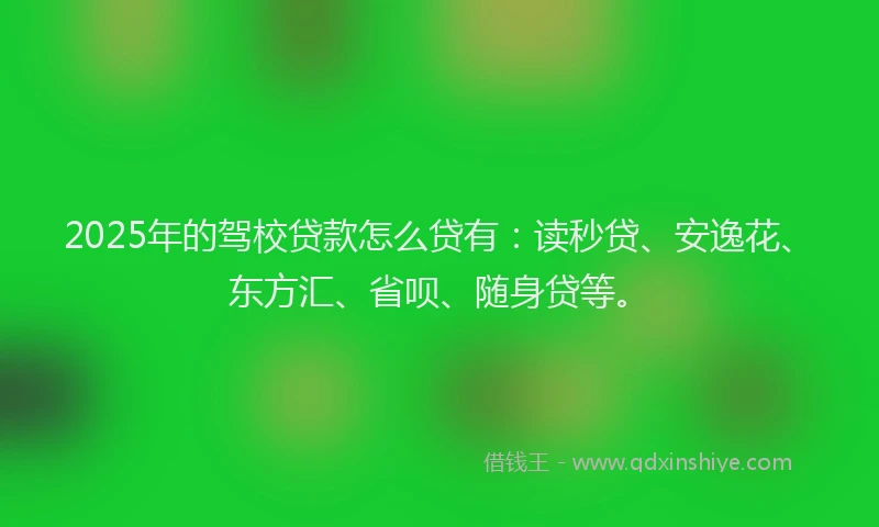 2025年的驾校贷款怎么贷有：读秒贷、安逸花、东方汇、省呗、随身贷等。