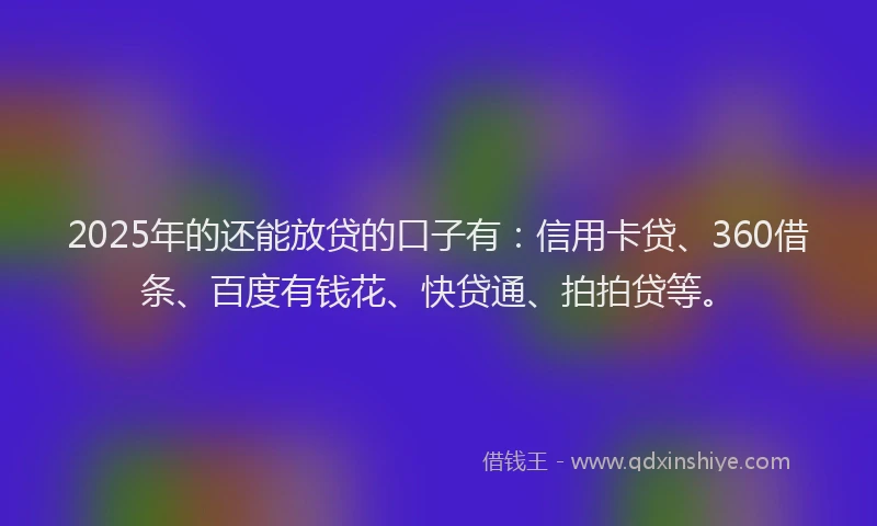 2025年的还能放贷的口子有：信用卡贷、360借条、百度有钱花、快贷通、拍拍贷等。