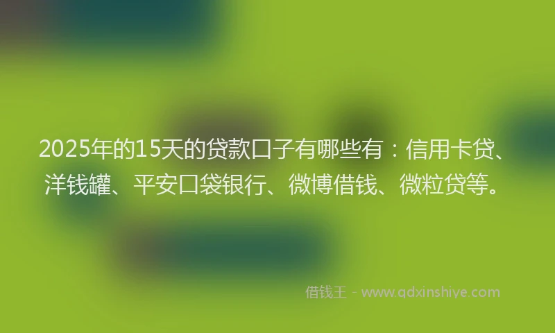 2025年的15天的贷款口子有哪些有：信用卡贷、洋钱罐、平安口袋银行、微博借钱、微粒贷等。