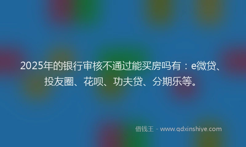 2025年的银行审核不通过能买房吗有：e微贷、投友圈、花呗、功夫贷、分期乐等。