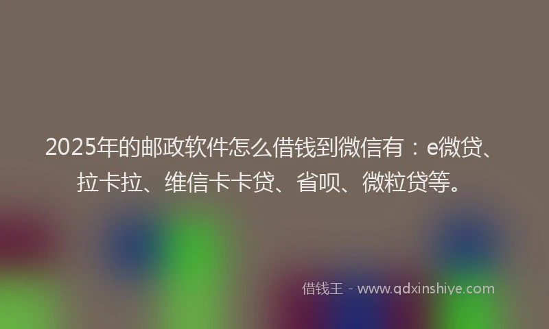 2025年的邮政软件怎么借钱到微信有：e微贷、拉卡拉、维信卡卡贷、省呗、微粒贷等。
