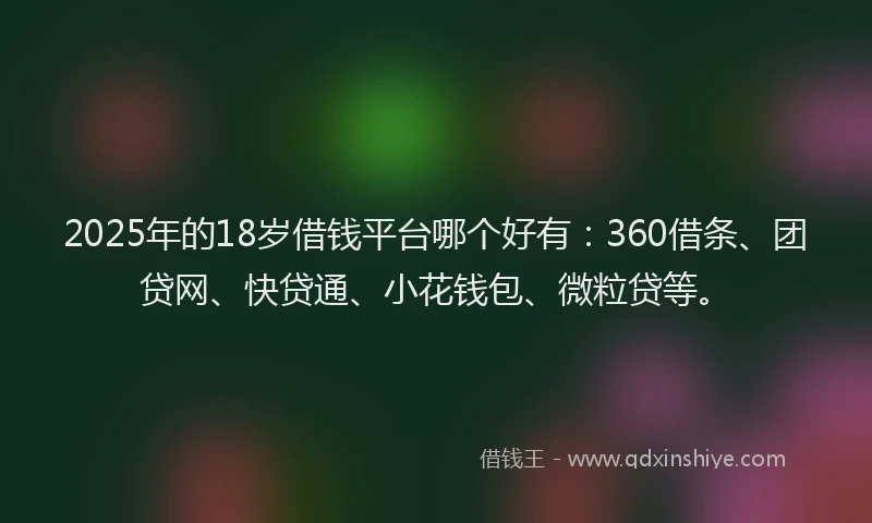 2025年的18岁借钱平台哪个好有：360借条、团贷网、快贷通、小花钱包、微粒贷等。