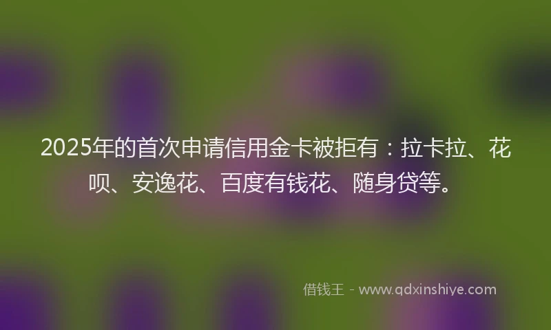 2025年的首次申请信用金卡被拒有：拉卡拉、花呗、安逸花、百度有钱花、随身贷等。