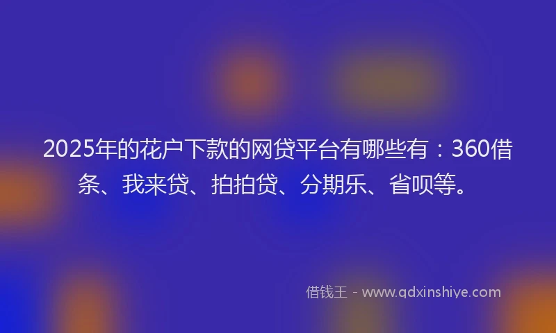 2025年的花户下款的网贷平台有哪些有：360借条、我来贷、拍拍贷、分期乐、省呗等。