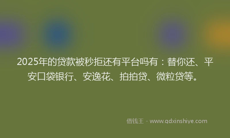 2025年的贷款被秒拒还有平台吗有：替你还、平安口袋银行、安逸花、拍拍贷、微粒贷等。