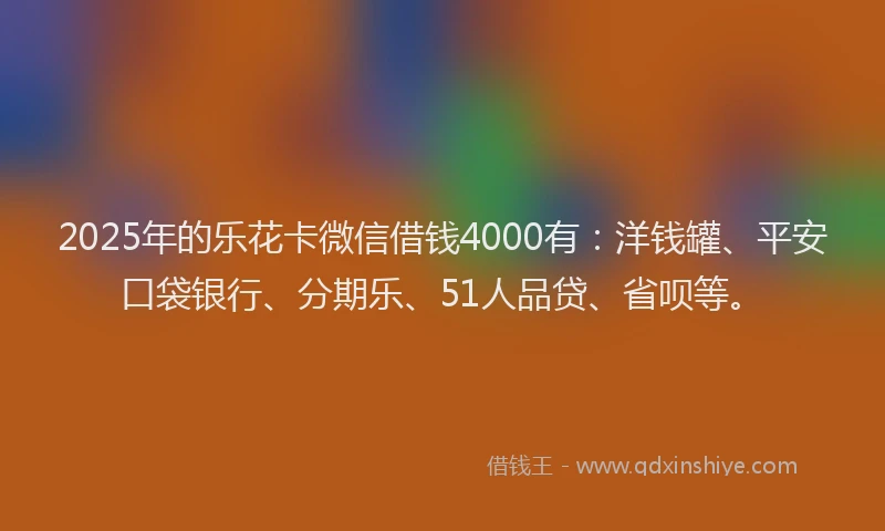 2025年的乐花卡微信借钱4000有：洋钱罐、平安口袋银行、分期乐、51人品贷、省呗等。