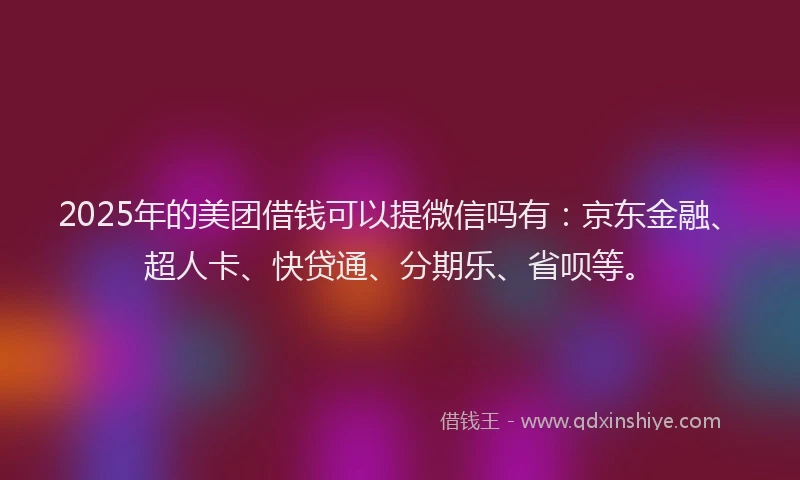 2025年的美团借钱可以提微信吗有：京东金融、超人卡、快贷通、分期乐、省呗等。