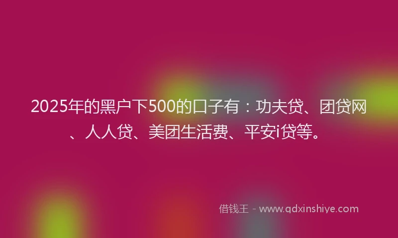2025年的黑户下500的口子有：功夫贷、团贷网、人人贷、美团生活费、平安i贷等。