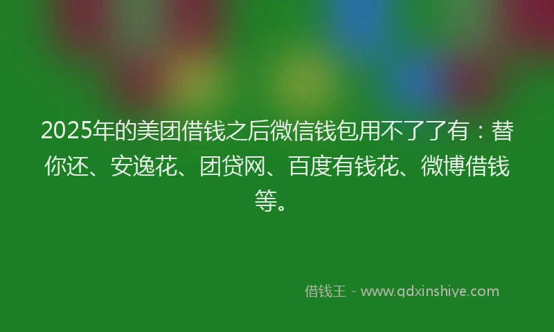 2025年的美团借钱之后微信钱包用不了了有:替你还、安逸花、团贷网、百度有钱花、微博借钱等。