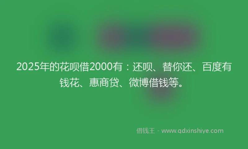 2025年的花呗借2000有：还呗、替你还、百度有钱花、惠商贷、微博借钱等。