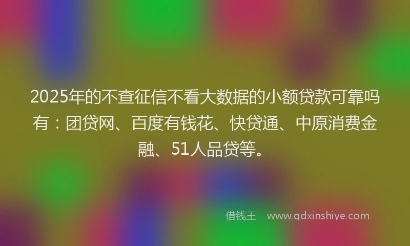 2025年的不查征信不看大数据的小额贷款可靠吗有：团贷网、百度有钱花、快贷通、中原消费金融、51人品贷等。