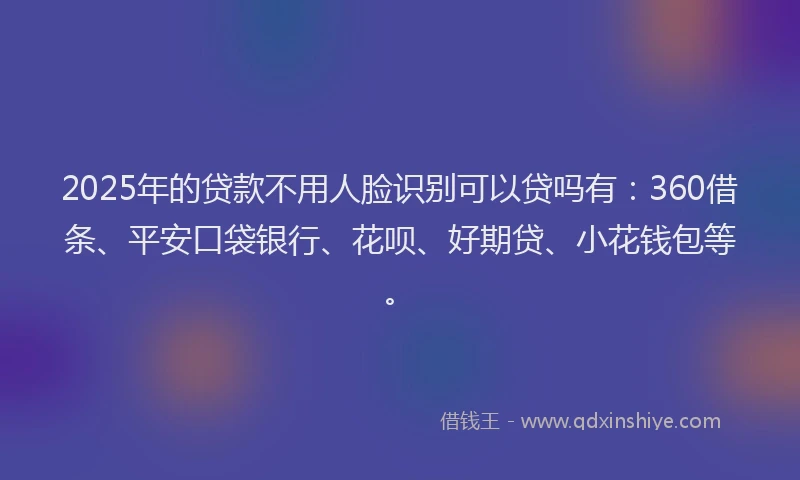 2025年的贷款不用人脸识别可以贷吗有：360借条、平安口袋银行、花呗、好期贷、小花钱包等。