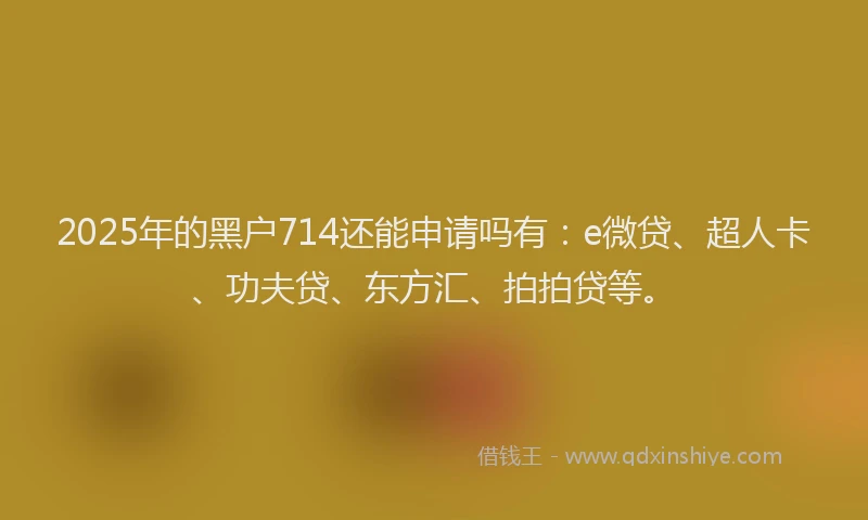 2025年的黑户714还能申请吗有：e微贷、超人卡、功夫贷、东方汇、拍拍贷等。
