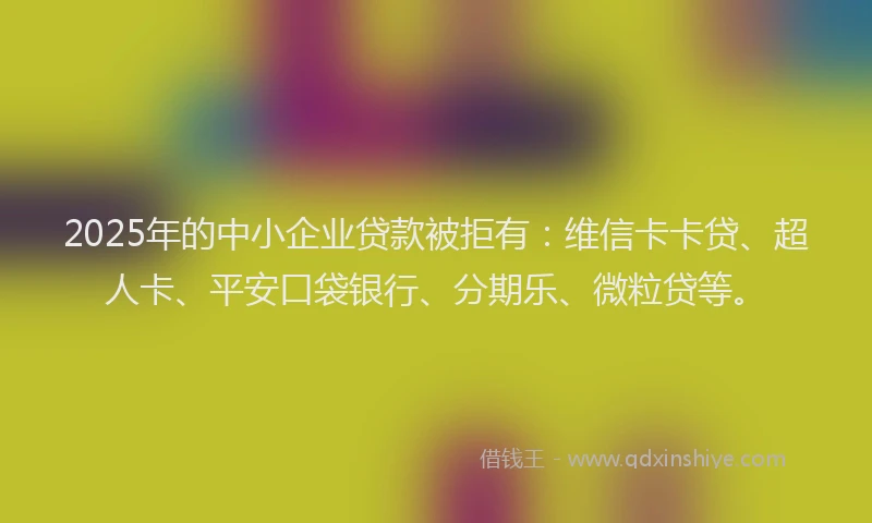 2025年的中小企业贷款被拒有:维信卡卡贷、超人卡、平安口袋银行、分期乐、微粒贷等。